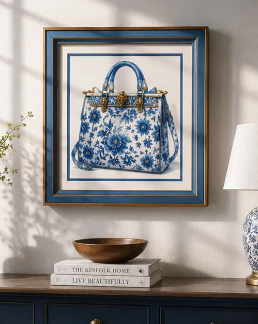 Blue & White Framed Wall art - 12"x12"