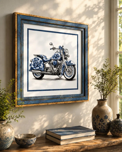 Blue & White Framed Wall art - 12"x12"