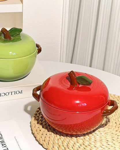 Red Apple Ceramic Casserole With Lid - 3 Ltr