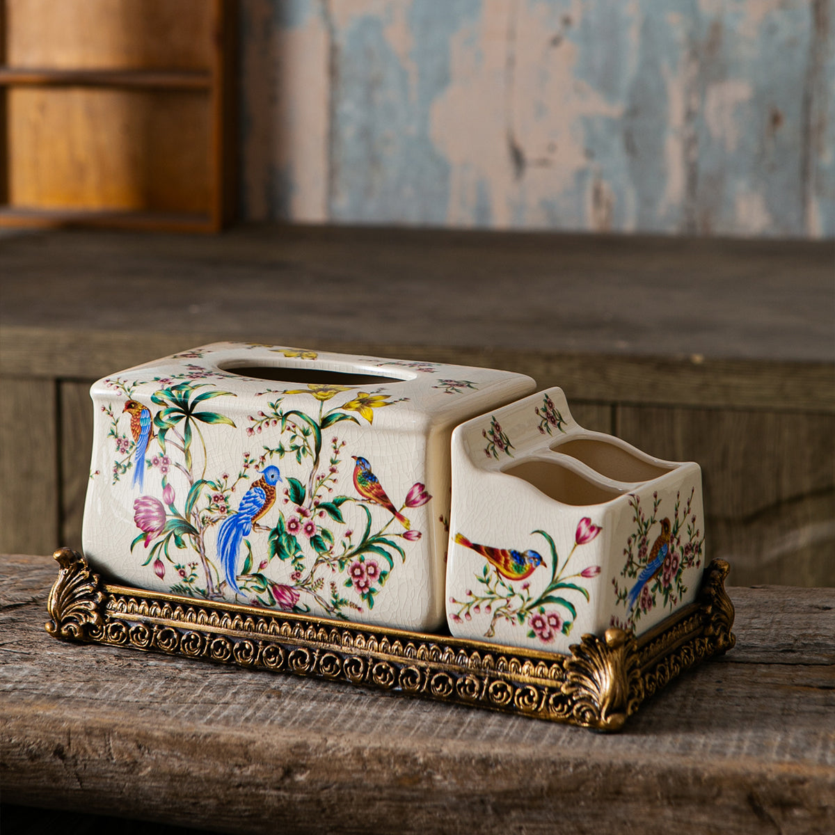 Paradise Birds Tissue Holder & Remote Organizer
