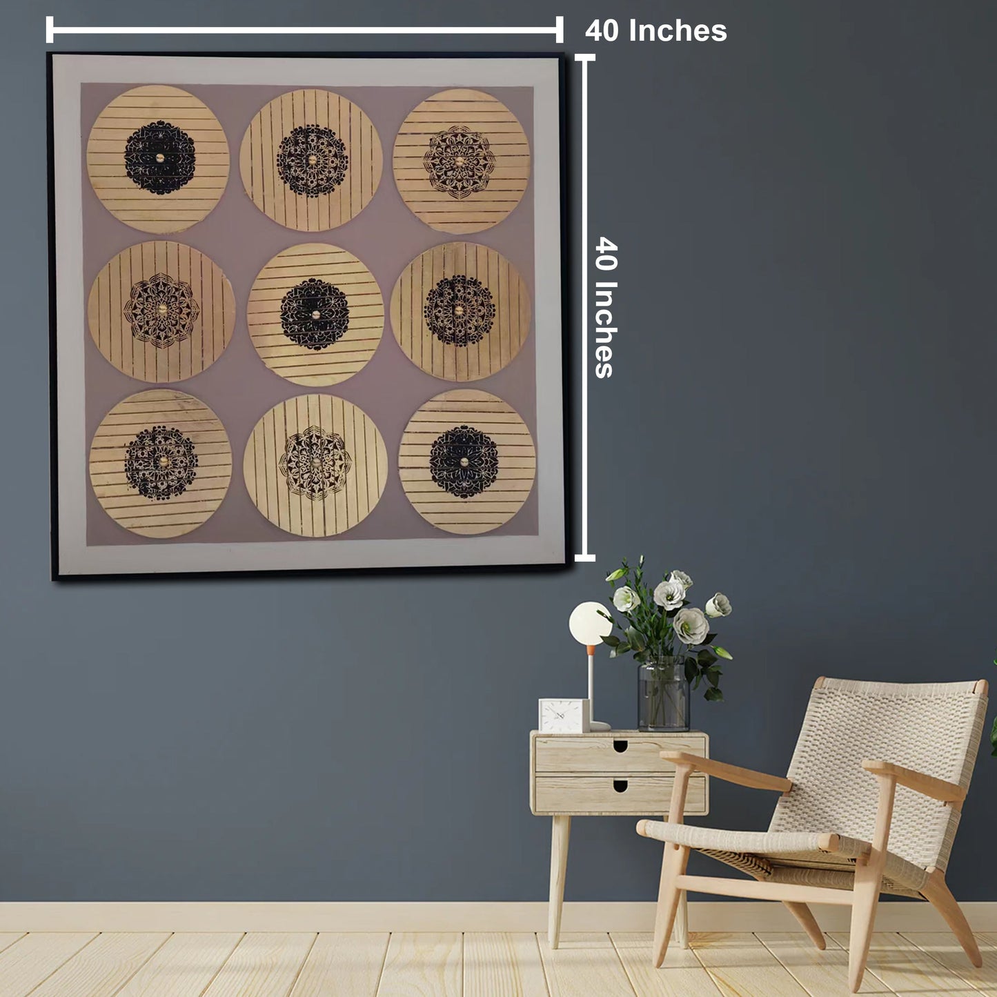 Radiant Circle Wall Hand Paintings for Home (Comes With an Outer Floater Frame) (40x40 Inches)