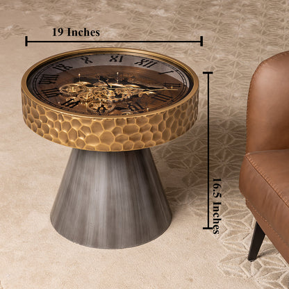 Golden Hour Tea Table Clock With Moving Gear Mechanism (Steel Body)