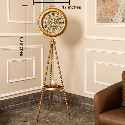 Golden Meridian Tripod Base Luxury Designer Standing Clock With Moving Gear Mechanism Buy Floor Clock Online - Ribbed (Steel Body)