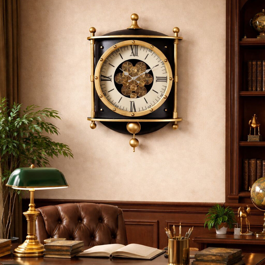 Signature Time Luxury Designer Wall Clock For Living Room With Moving Gear Mechanism Buy Wall Clock Online (Steel Body)