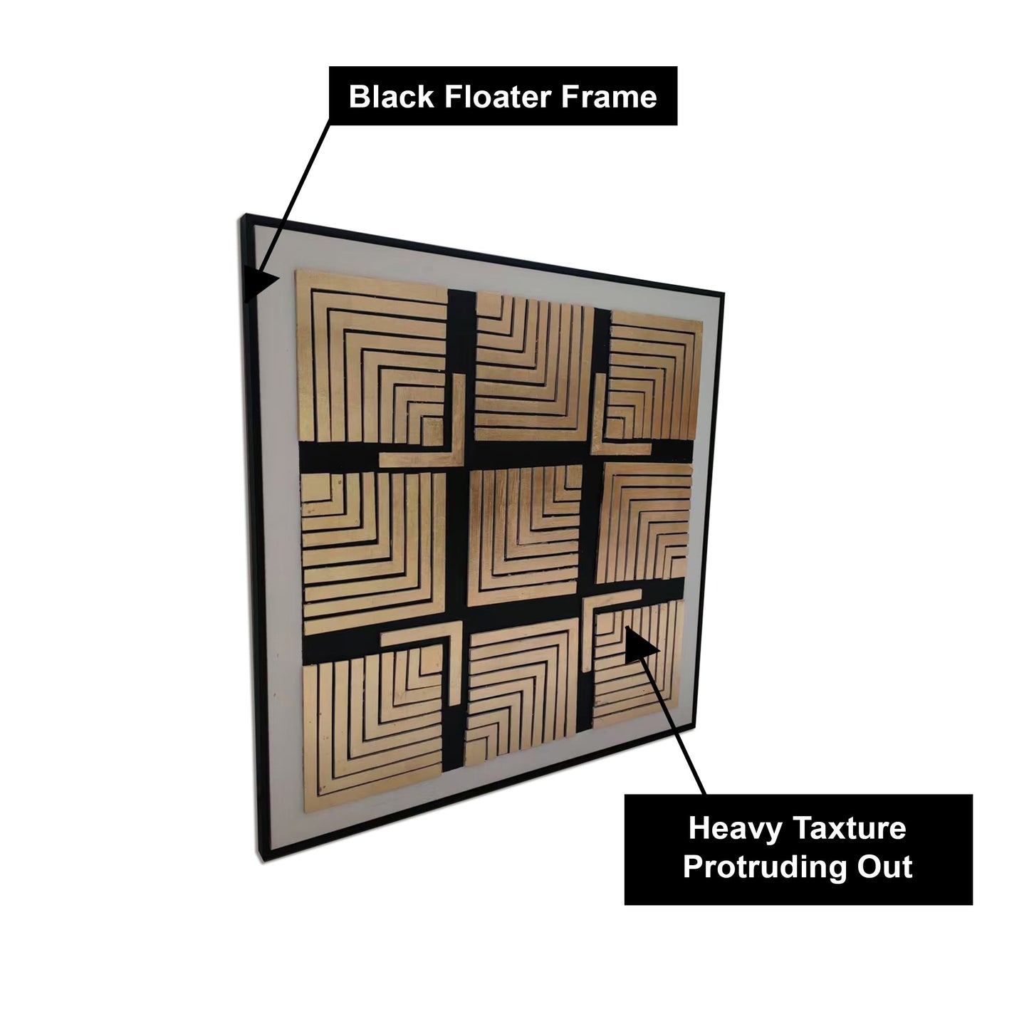 Golden Maze Wall Hand Paintings for Home (Comes With an Outer Floater Frame) (40x40 Inches)
