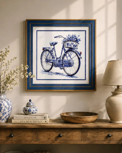 Blue & White Framed Wall art - 12"x12"