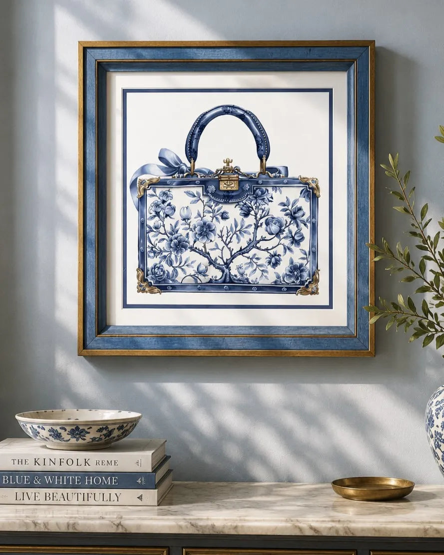 Blue & White Framed Wall art - 12"x12"