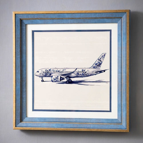 Blue & White Framed Wall art - 12"x12"