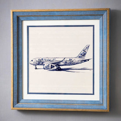 Blue & White Framed Wall art - 12"x12"