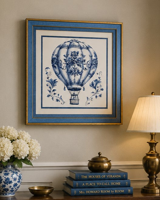 Blue & White Framed Wall art - 12"x12"