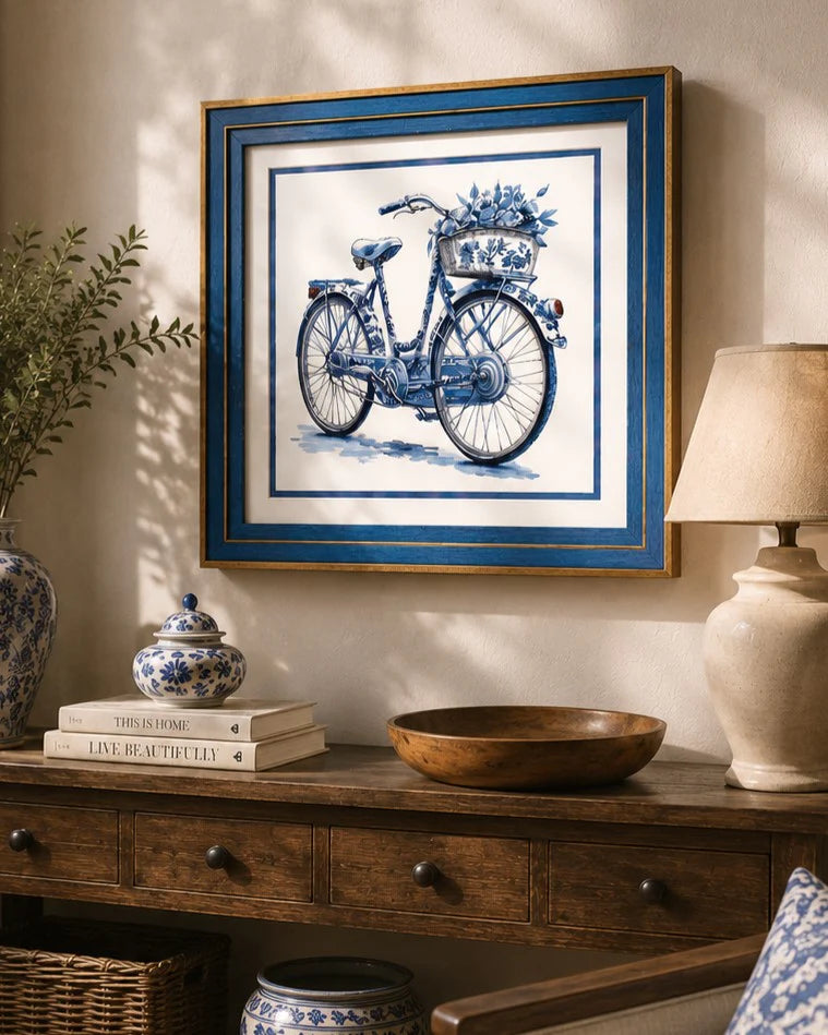 Blue & White Framed Wall art - 12"x12"