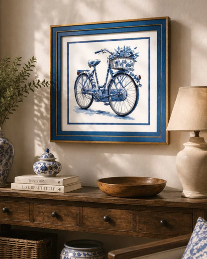 Blue & White Framed Wall art - 12"x12"