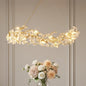 Crystal Chandelier for Living Room | 3-Color Colour (Warm + Natural + Cold White) | Gold Floral Ring Jhumar | Dining Room Ceiling Light | 1200MM