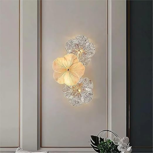 Glowave® Modern Flower Amber Glass LED Wall Light Decoration Lamp for Living Room Bedroom Bedside Home Decor - Warm White (3 Flower Lamp)