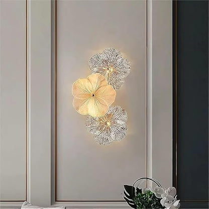 Glowave® Modern Flower Amber Glass LED Wall Light Decoration Lamp for Living Room Bedroom Bedside Home Decor - Warm White (3 Flower Lamp)