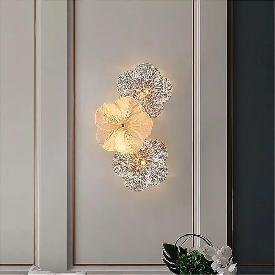 Glowave® Modern Flower Amber Glass LED Wall Light Decoration Lamp for Living Room Bedroom Bedside Home Decor - Warm White (3 Flower Lamp)