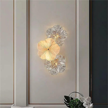 Glowave® Modern Flower Amber Glass LED Wall Light Decoration Lamp for Living Room Bedroom Bedside Home Decor - Warm White (3 Flower Lamp)