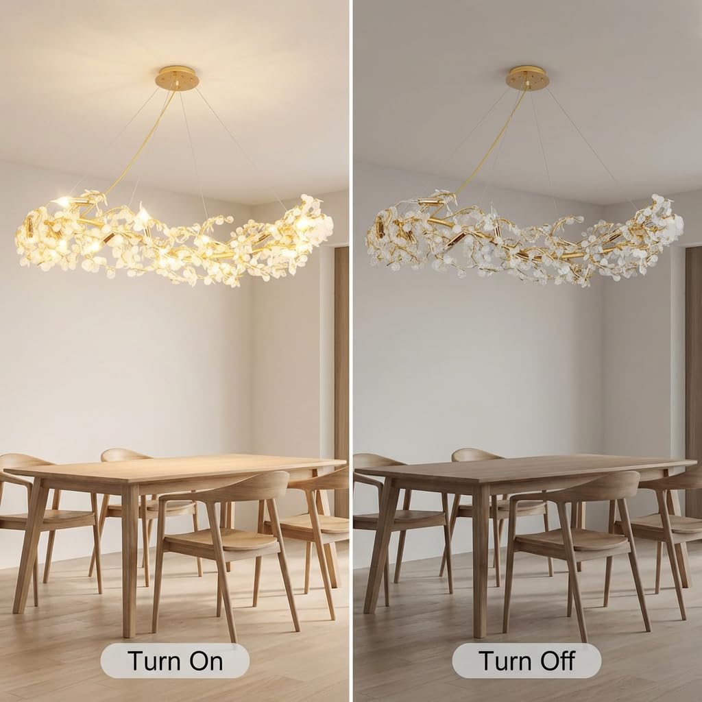 Crystal Chandelier for Living Room | 3-Color Colour (Warm + Natural + Cold White) | Gold Floral Ring Jhumar | Dining Room Ceiling Light | 1200MM