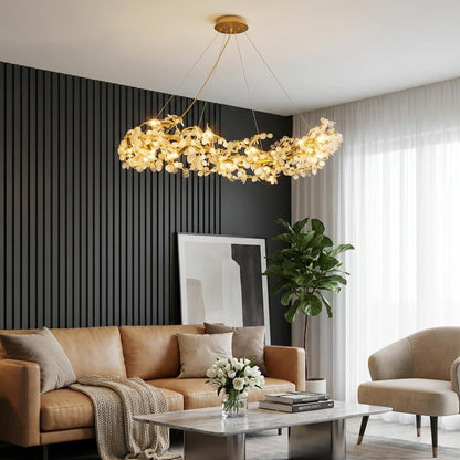 Crystal Chandelier for Living Room | 3-Color Colour (Warm + Natural + Cold White) | Gold Floral Ring Jhumar | Dining Room Ceiling Light | 1200MM