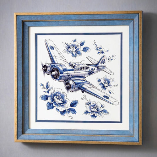 Blue & White Framed Wall art - 12"x12"