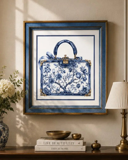 Blue & White Framed Wall art - 12"x12"