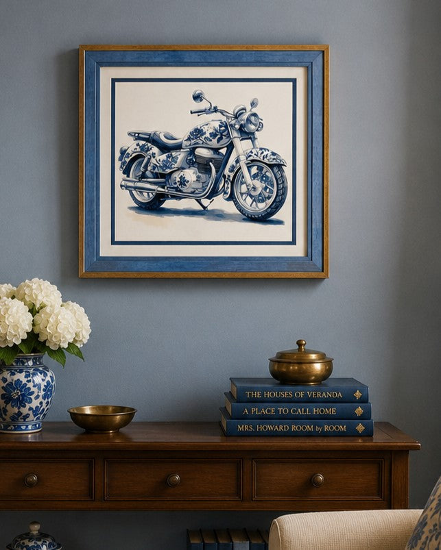 Blue & White Framed Wall art - 12"x12"