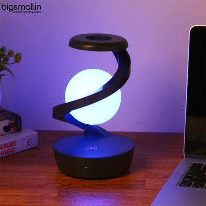 Bigsmall Leviosa Rotating Suspension Lamp with Wireless Charger | Hovering Floating Light | Colorful Modes | Hand Wave Sensor | Modern Spiral LED Night Lamp for Bedroom and Living Room Home Decor