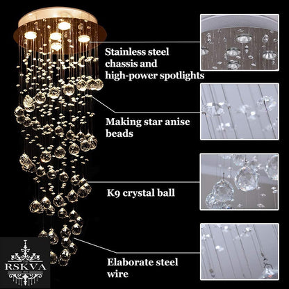 Ceiling Glass Beads Crystal Pendant Hanging Chandelier (6 Feet Hight)