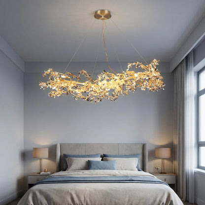 Crystal Chandelier for Living Room | 3-Color Colour (Warm + Natural + Cold White) | Gold Floral Ring Jhumar | Dining Room Ceiling Light | 1200MM