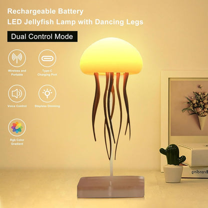 Jellyfish Lamp Sound Activated Jelly Fish Light Lamp with Dancing Legs Baby Room Decor Aesthetic Gifts for Girls, Boys Friends & Ocean Lovers Night Lamps Mood USB Rechargeable Table Lamp