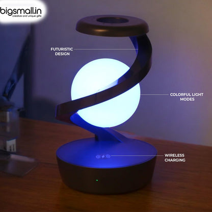 Bigsmall Leviosa Rotating Suspension Lamp with Wireless Charger | Hovering Floating Light | Colorful Modes | Hand Wave Sensor | Modern Spiral LED Night Lamp for Bedroom and Living Room Home Decor