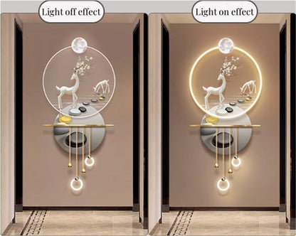 Modern 3D Wall Art Decor with Led Lights, 3D Feng Shui Art Wall Decoration Lamp, 3D Art Wall Decor, Wall Sculptures for Entrance, Corridor, Living Room, Bedroom, Office(Gray,19.7 * 41.3in)