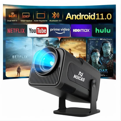 Noicas HY320 Smart LED Projector 1080P Full HD, 10000 Lumens, WiFi 6, Android 11.0 (5000 lm / 1 Speaker/Wireless/Remote Controller) Portable Projector (Black)