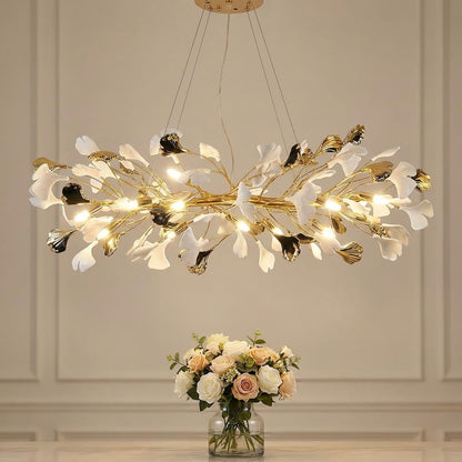 Crystal Chandelier for Living Room | 3-Color Colour (Warm + Natural + Cold White) | Gold Floral Ring Jhumar | Dining Room Ceiling Light | 1200MM