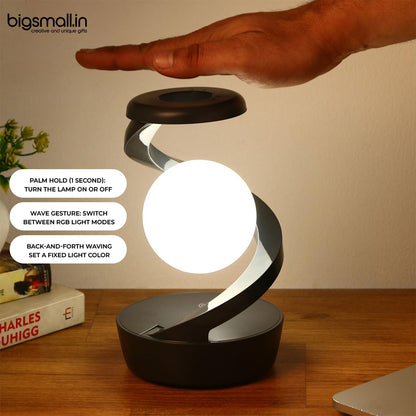 Bigsmall Leviosa Rotating Suspension Lamp with Wireless Charger | Hovering Floating Light | Colorful Modes | Hand Wave Sensor | Modern Spiral LED Night Lamp for Bedroom and Living Room Home Decor