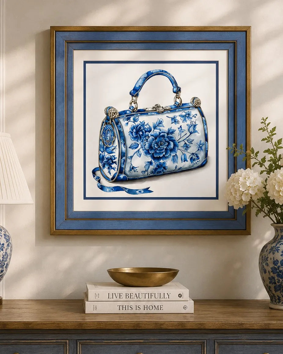 Blue & White Framed Wall art - 12"x12"