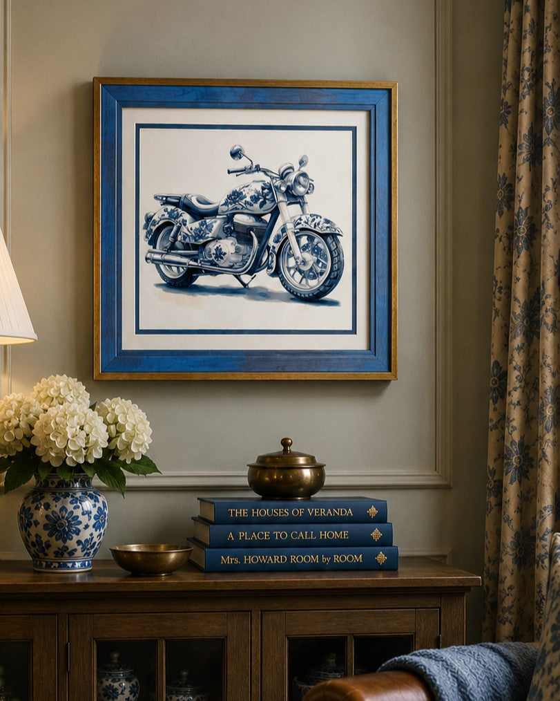 Blue & White Framed Wall art - 12"x12"