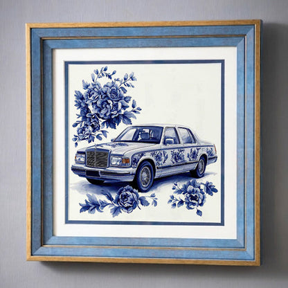 Blue & White Framed Wall art - 12"x12"