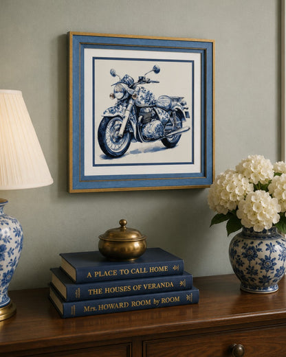 Blue & White Framed Wall art - 12"x12"
