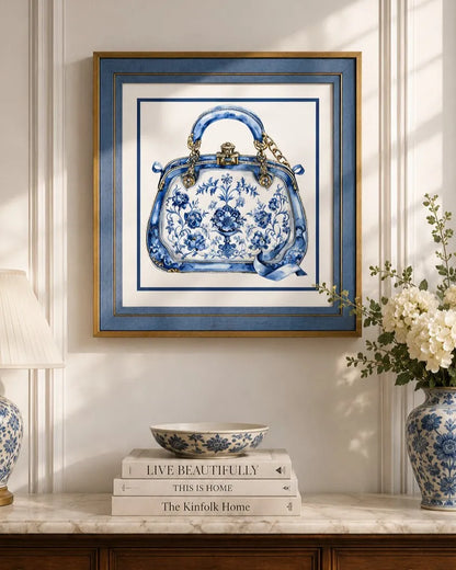 Blue & White Framed Wall art - 12"x12"