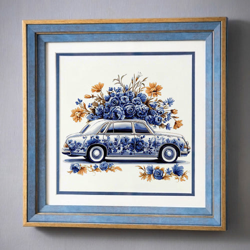 Blue & White Framed Wall art - 12"x12"