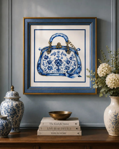 Blue & White Framed Wall art - 12"x12"