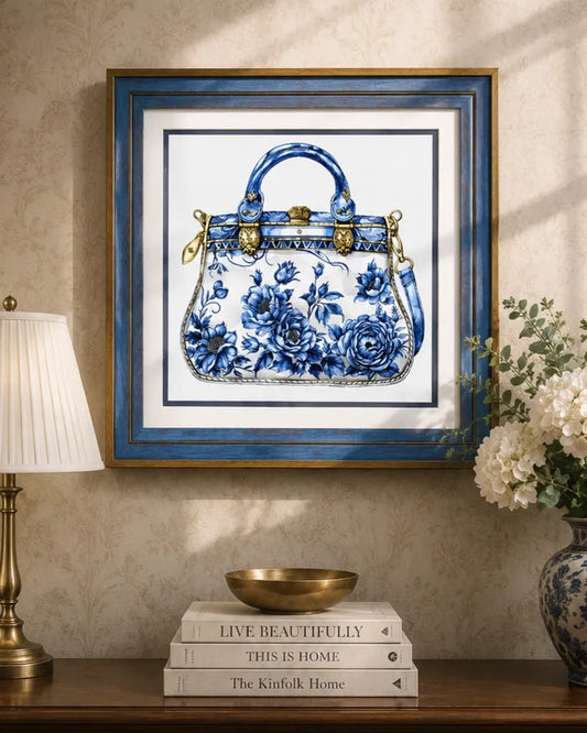 Blue & White Framed Wall art - 12"x12"