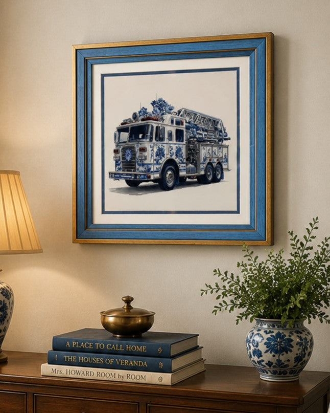 Blue & White Framed Wall art - 12"x12"