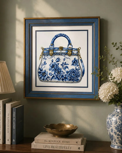 Blue & White Framed Wall art - 12"x12"
