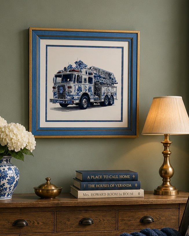 Blue & White Framed Wall art - 12"x12"