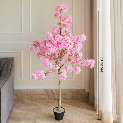 Pink Blossom Odyssey Artificial Indoor Plant For Home - 6 Feet (Natural Feel)