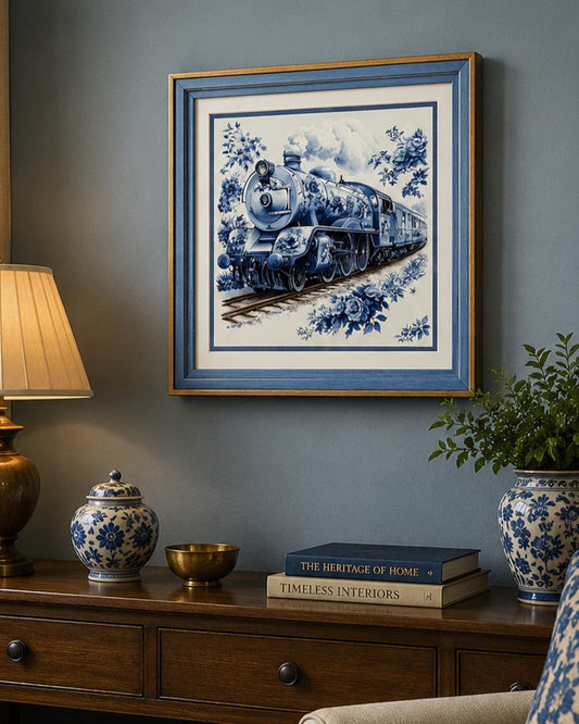 Blue & White Framed Wall art - 12"x12"