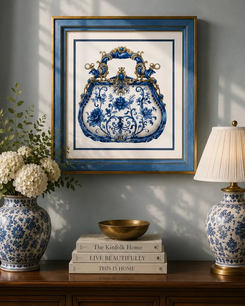 Blue & White Framed Wall art - 12"x12"