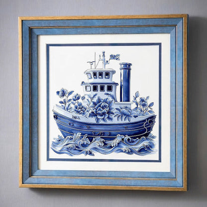 Blue & White Framed Wall art - 12"x12"